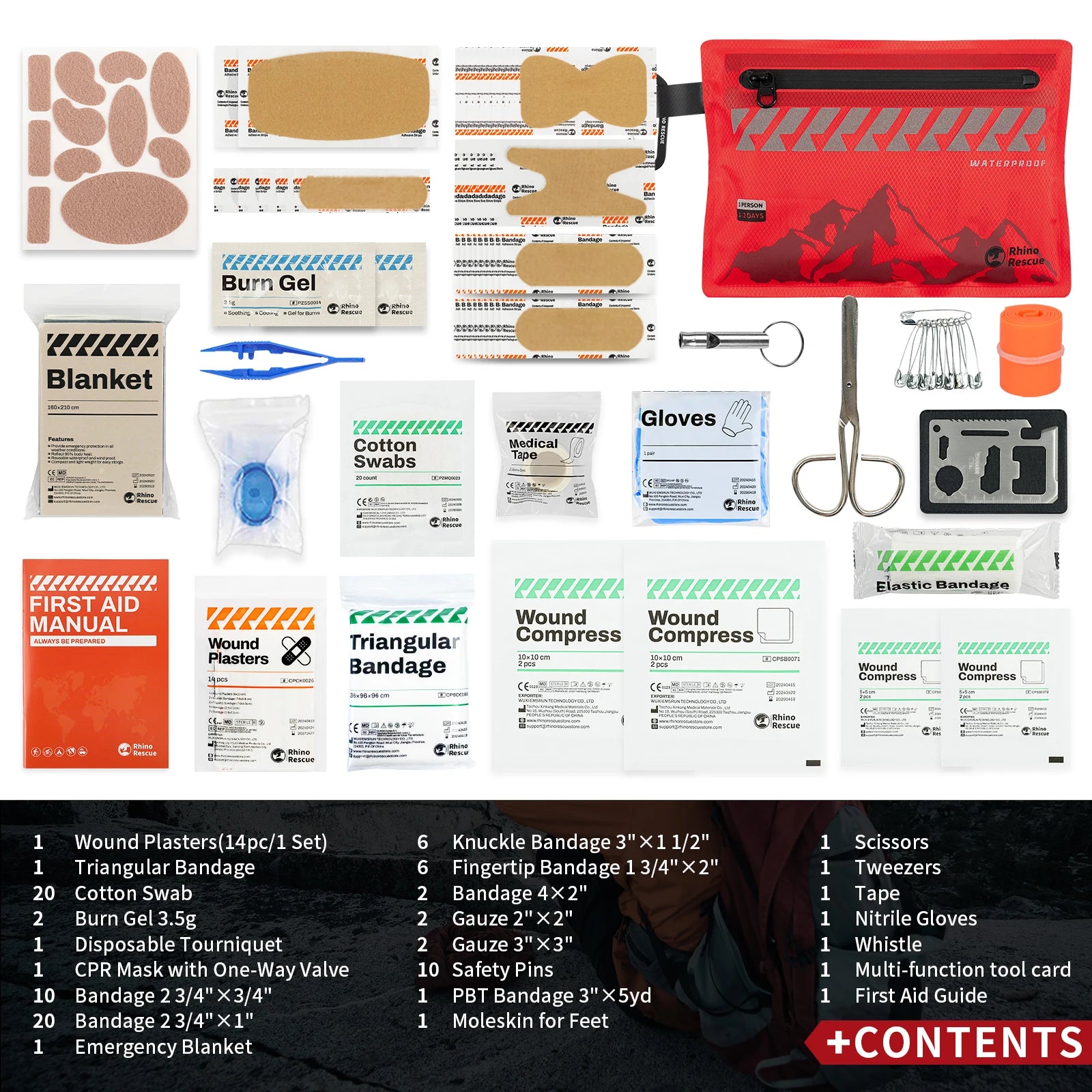 RHINO RESCUE Small First Aid Kit – Ultralight Waterproof Medical Kit for Travel & Outdoor Use