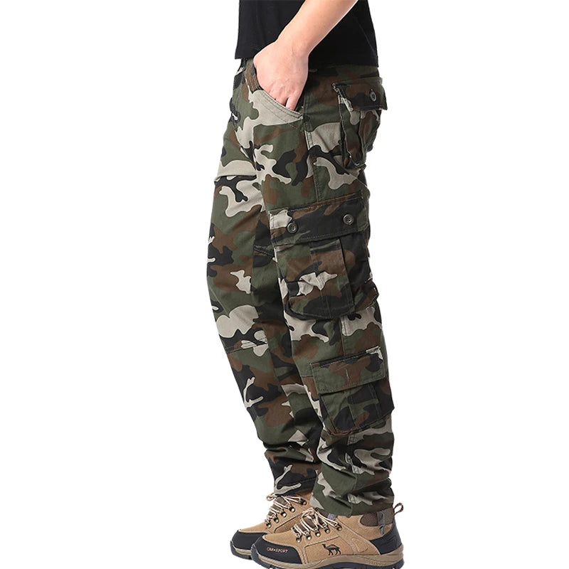 Men’s Tactical Camouflage Overalls – Multi-Pocket Cotton Cargo Work Pants for Fishing and Hunting