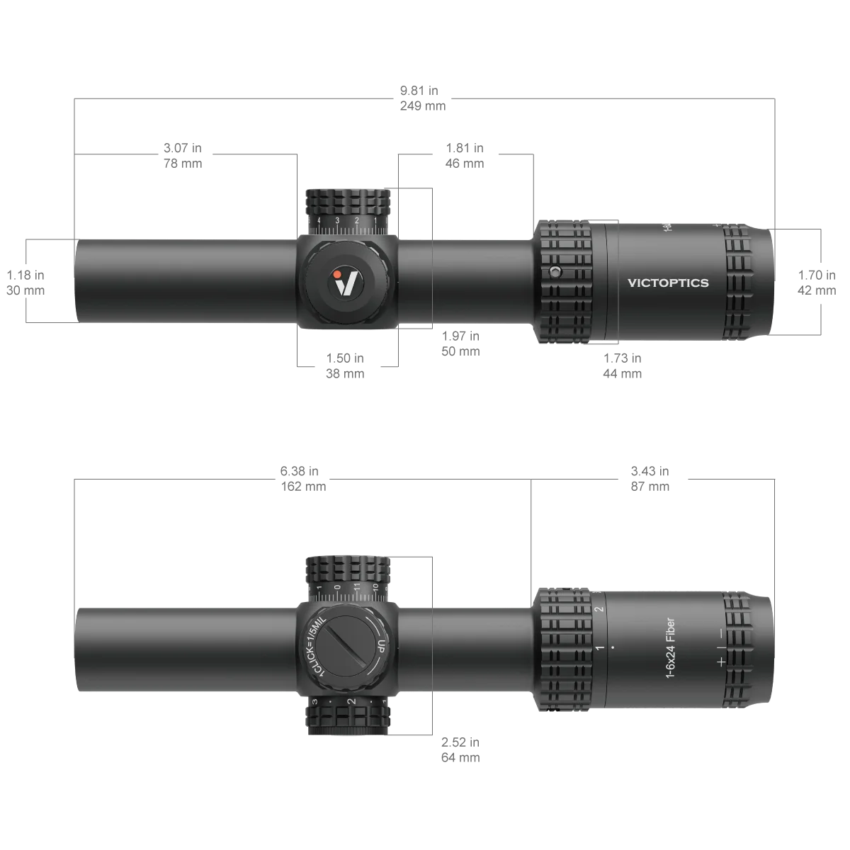 VICTOPTICS S6 1-6×24i LPVO Rifle Scope - Fiber Reticle with Ultra Bright Dot for AR Series