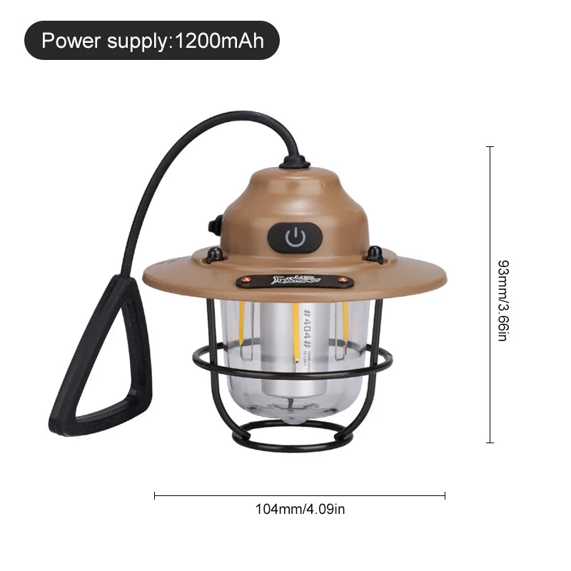 WESTTUNE Portable Camping Lantern – Retro Hanging Waterproof Light with Dimmable 1200mAh Battery