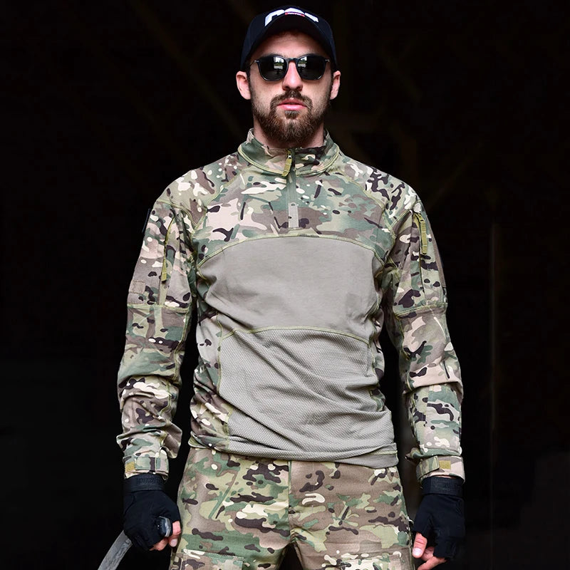 REFIRE GEAR Men's Camouflage Hunting Shirt - Stretch Cotton 1/4 Zip Base Layer for NZ Outdoor Adventures