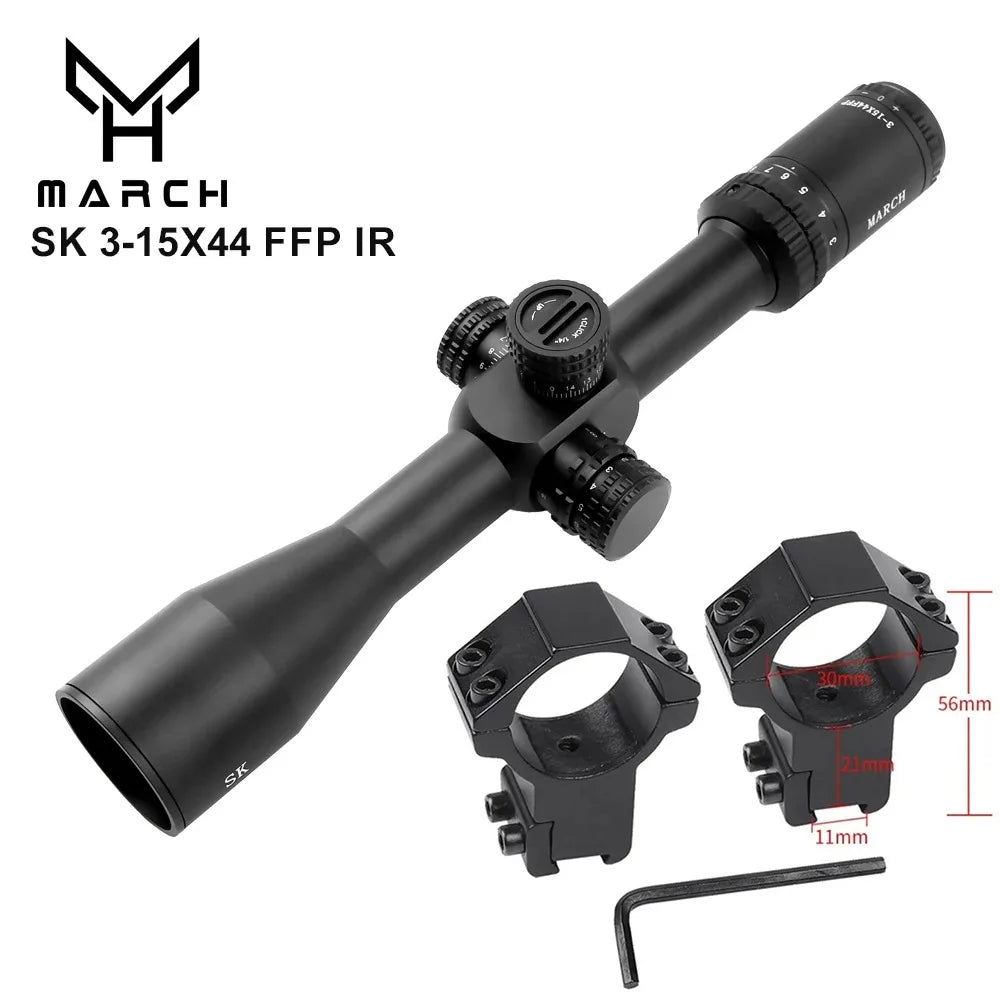 MARCH SK 3-15×44 FFP Tactical Rifle Scope - First Focal Plane Illuminated Optic for Long Range Hunting