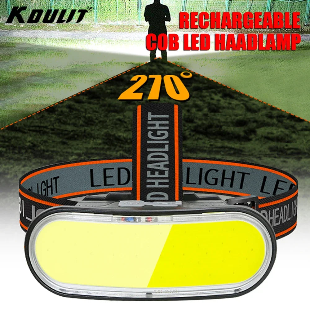 KDULIT 1300LM COB LED Headlamp – USB Rechargeable 5-Mode Waterproof Headlight for Camping & Fishing
