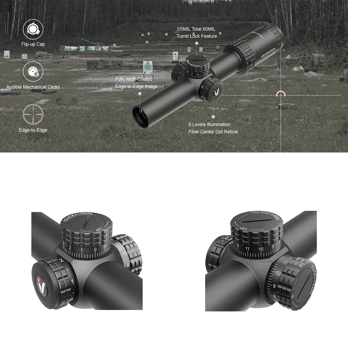 VICTOPTICS S6 1-6×24i LPVO Rifle Scope - Fiber Reticle with Ultra Bright Dot for AR Series