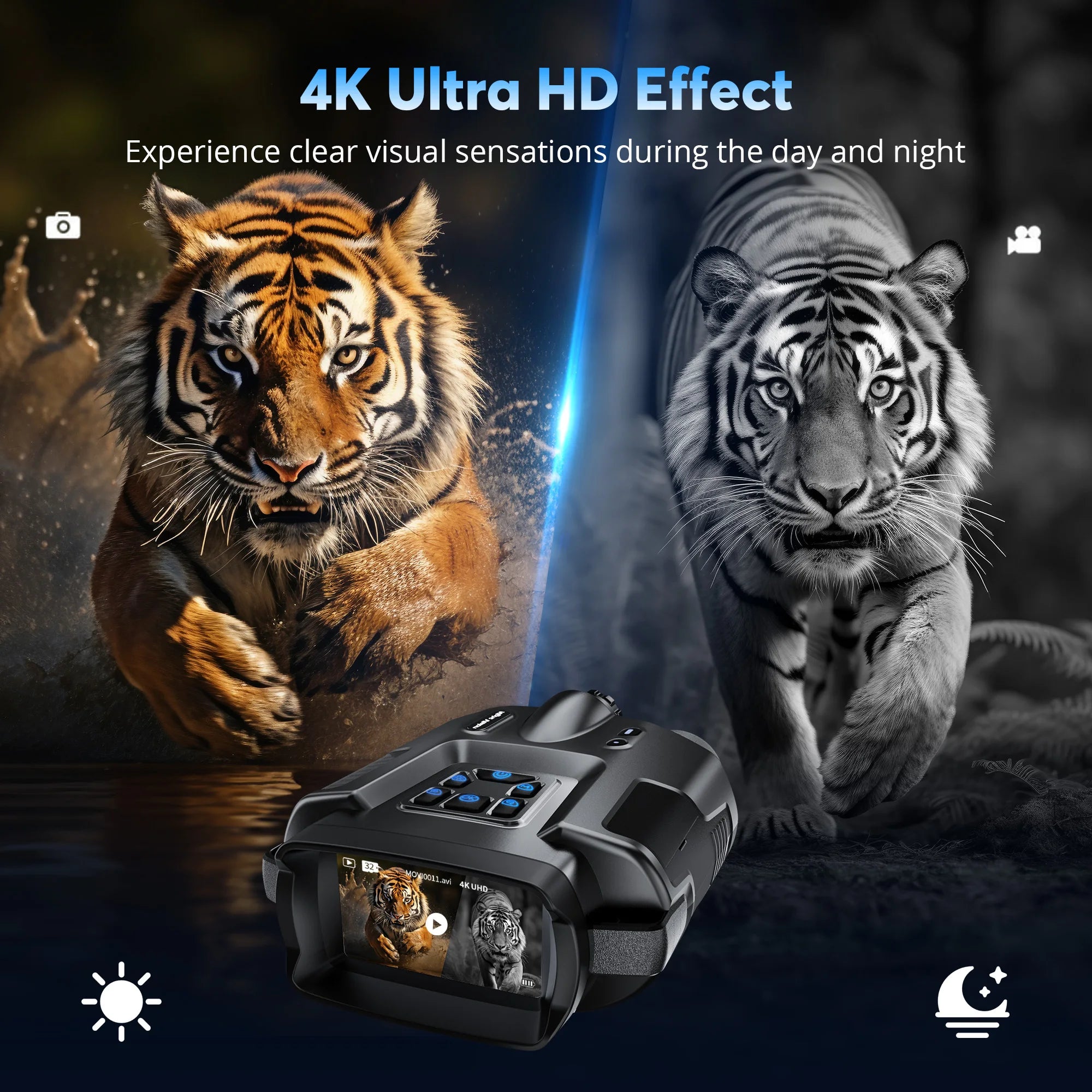 LETCMOI 4K Night Vision Binoculars – 8X Digital Zoom, 3-Inch Screen, Tactical Light, 5000mAh