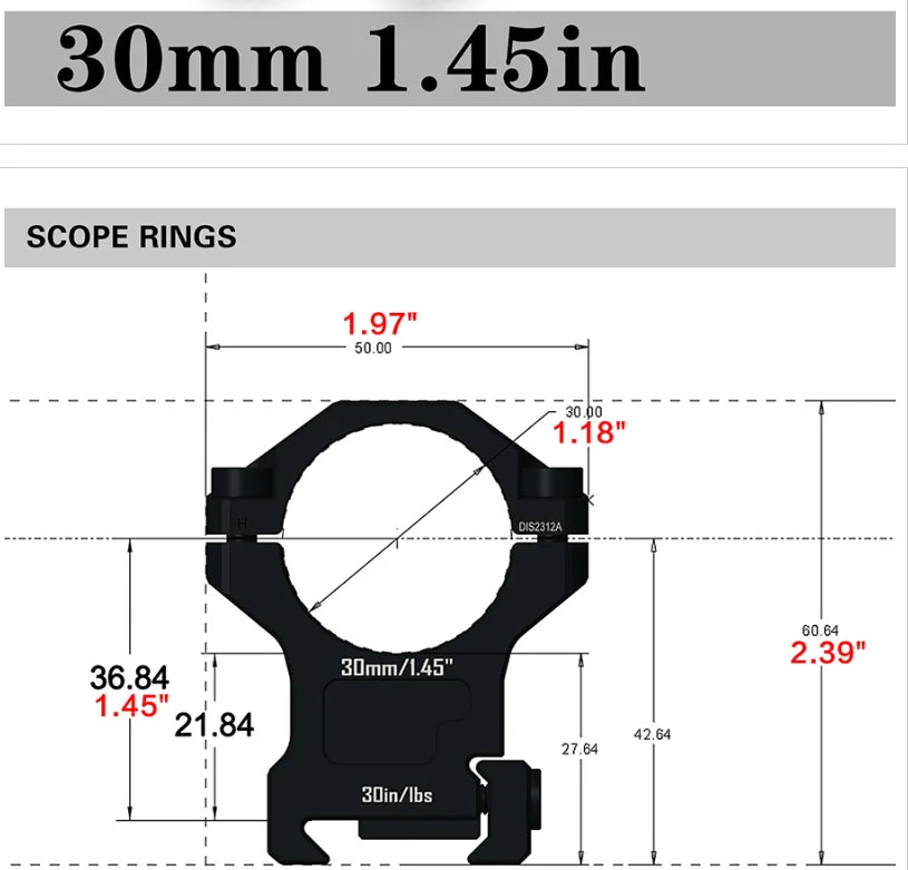 DISCOVERYOPT 7075 Series Aluminium Scope Rings - Medium Profile 34mm Mount for Picatinny Rail
