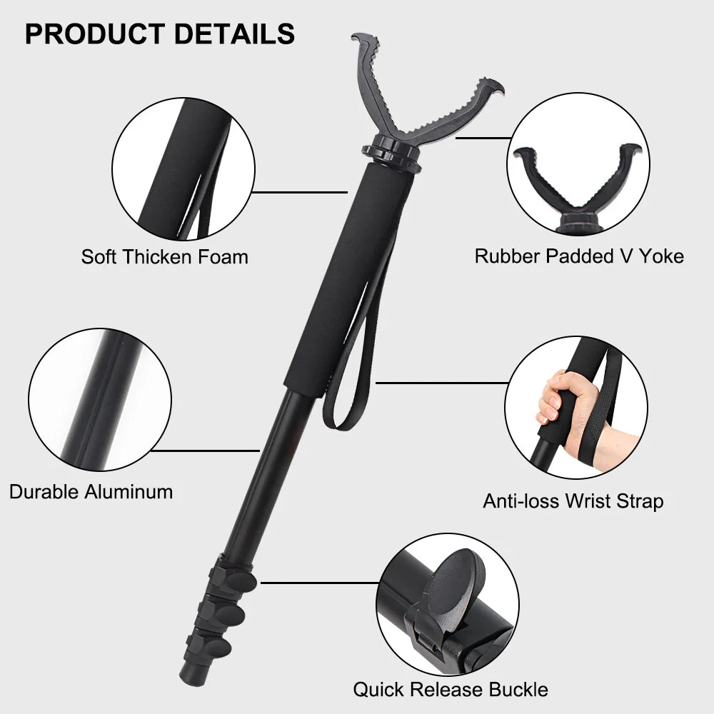 Aluminum Alloy Adjustable Hunting Stand – Portable Shooting Stick with Anti-Lost Wristband
