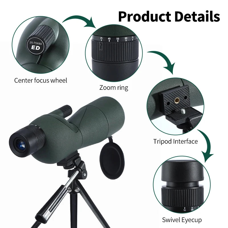 LOERSTON C8039 25-75x60 ED Lens Spotting Scope for Bird Watching and Camping