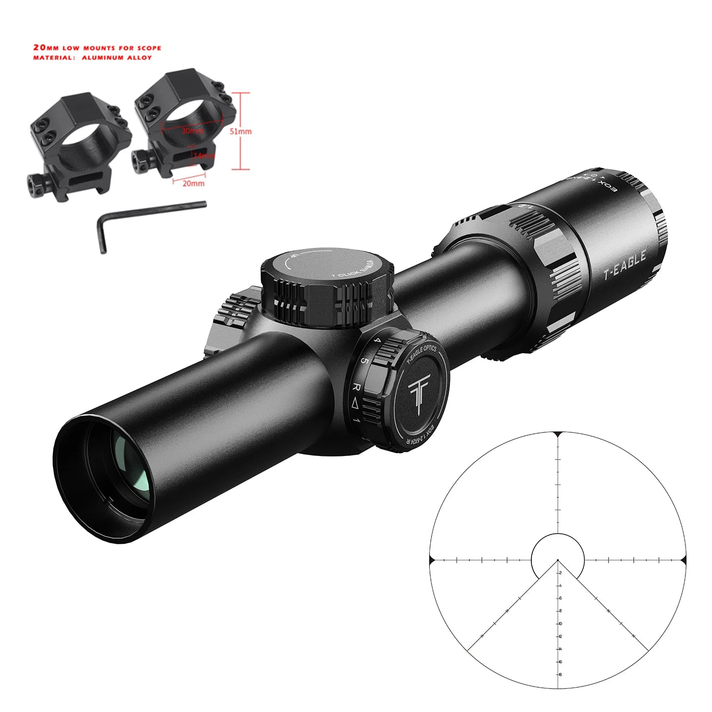 T-EAGLE EOX 1.2-6×24 IR Tactical LPVO Rifle Scope - Illuminated Variable Optic for Hunting