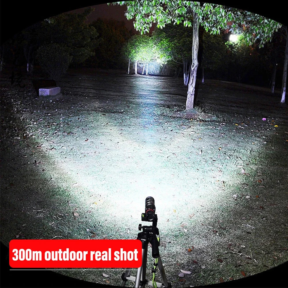 High-Power Zoomable LED Flashlight – Waterproof Rechargeable Camping Torch, 4 Lighting Modes