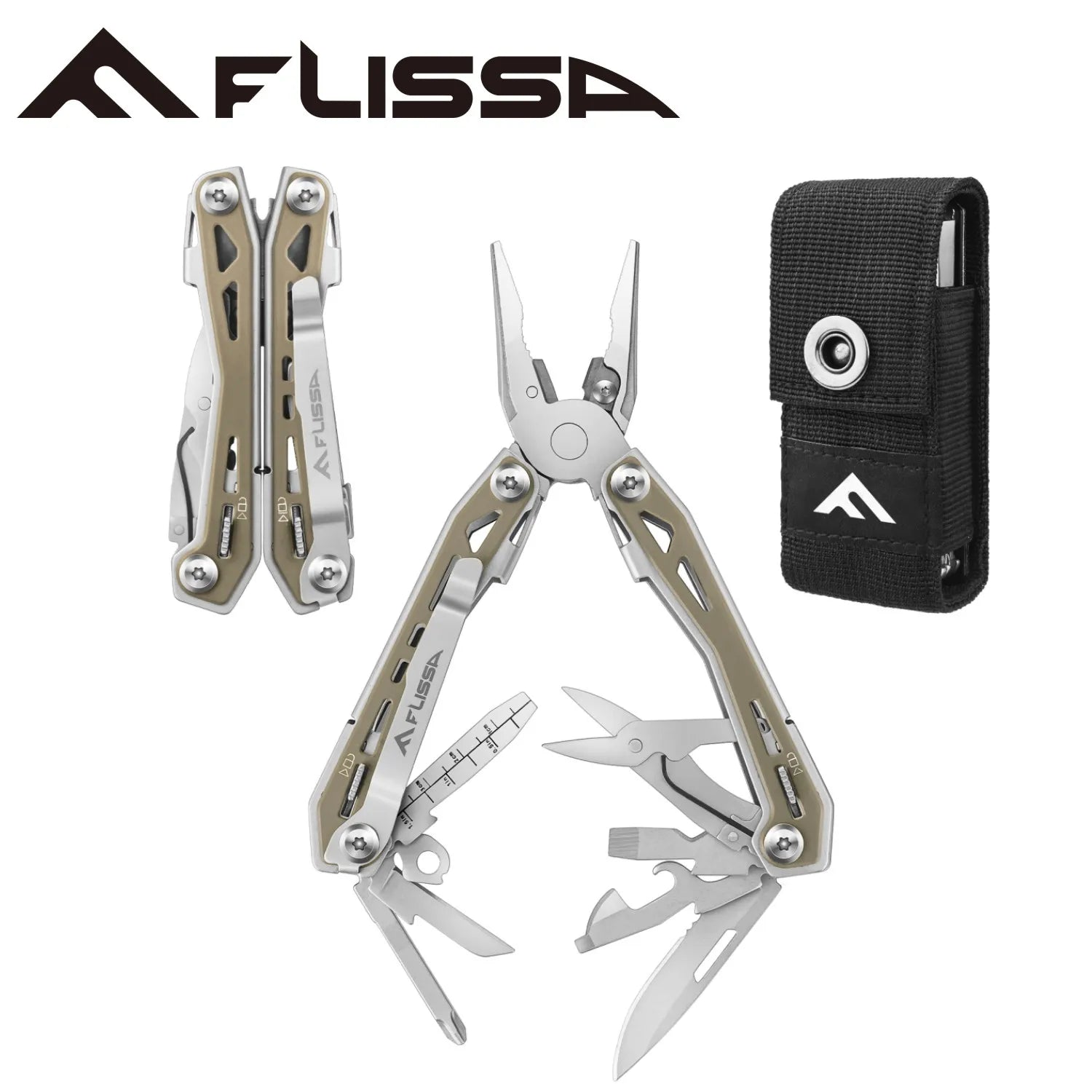 FLISSA 16-in-1 Stainless Steel Multitool Pliers Compact Folding Tool for Camping & Travel