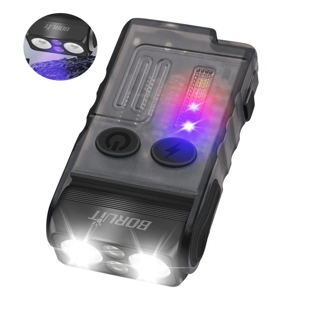 BORUIT V20-1 USB-C Flashlight 1000lm UV Light 180° Rotating EDC Torch with Magnet