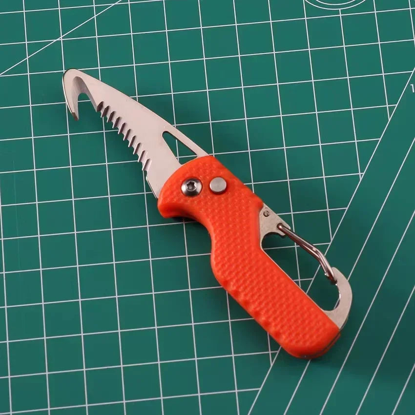 DUTRIEUX Portable Folding Knife Keychain with Serrated Hook for Camping