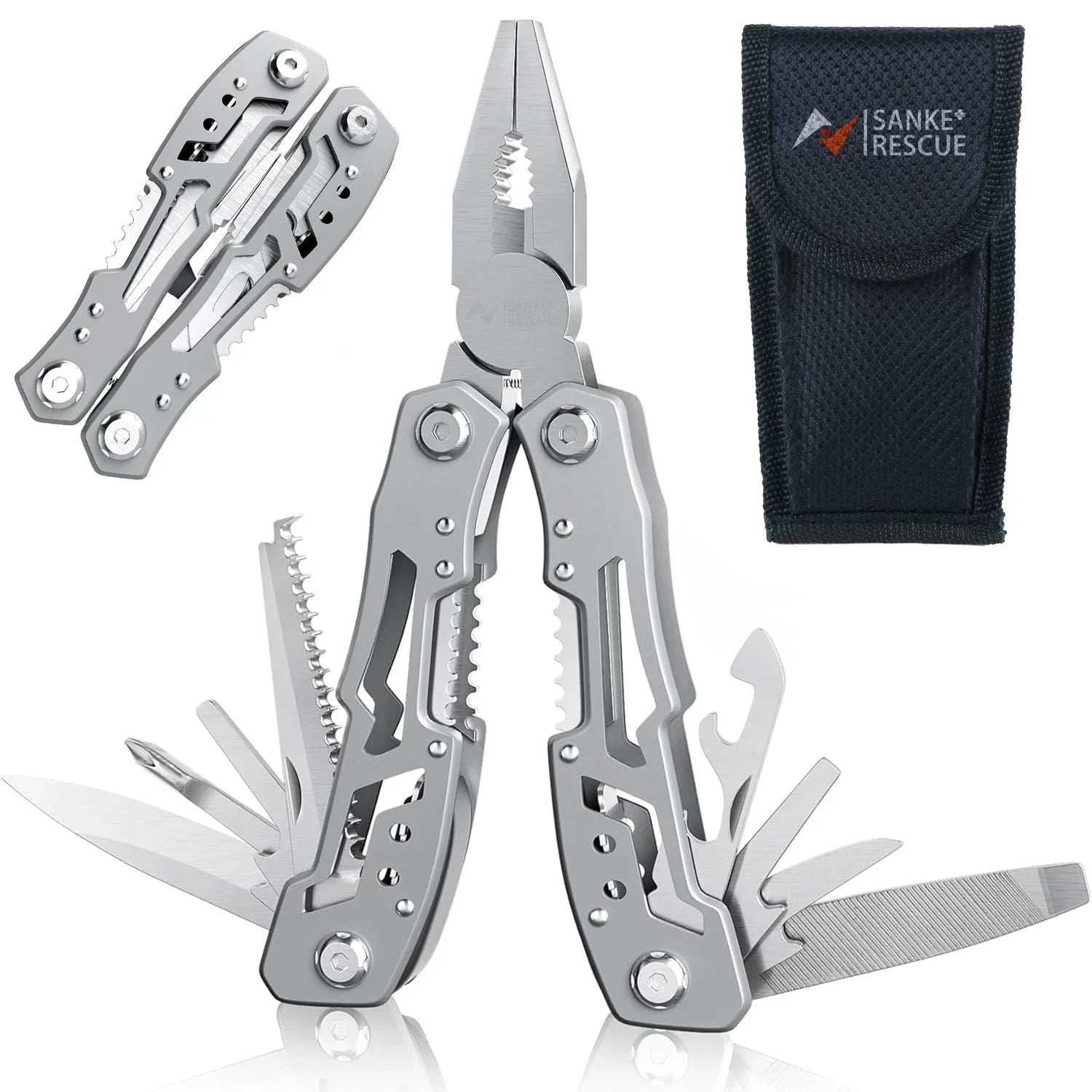 SANKE RESCUE 14-in-1 Portable Multitool with Pliers and Knife for Camping and Survival