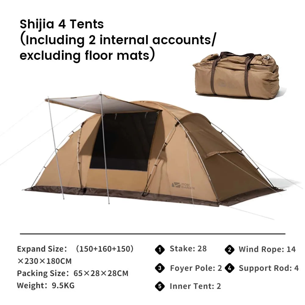 MOBI GARDEN Camping Tunnel Tent – Windproof & Rainproof 4-Season Shelter
