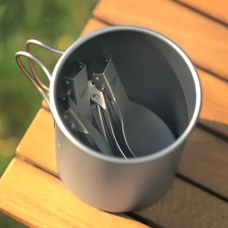 TIARTISAN Titanium Foldable Cutlery Set for Camping and Hiking