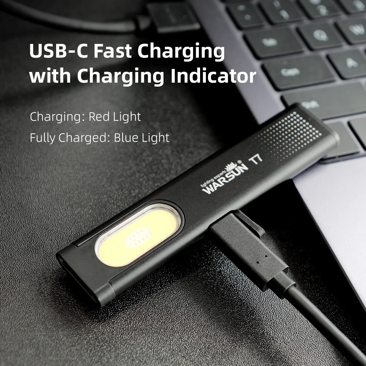 WARSUN T7 600 Lumen USB-C Rechargeable Mini Keychain Flashlight with Magnet