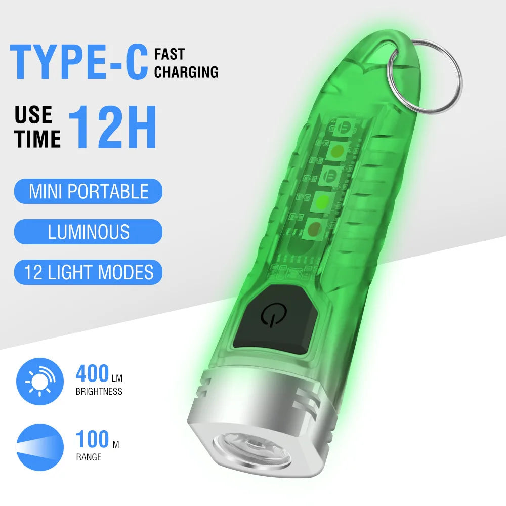 BORUIT V1 USB-C Rechargeable Keychain Flashlight 400lm Mini UV Torch with Side Light
