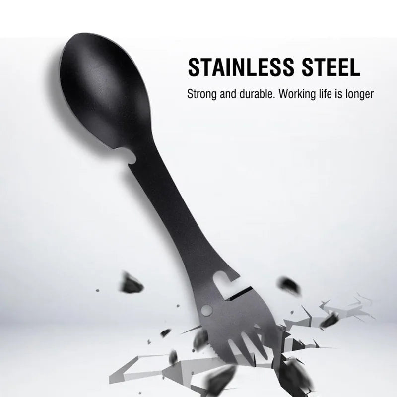 LISM 5-in-1 Camping Tableware Multi-Tool – Portable Stainless Steel Outdoor Eating Utensil