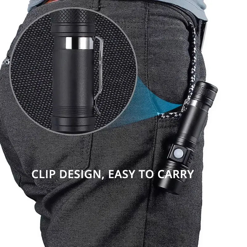 High-Power Zoomable LED Flashlight – Waterproof Rechargeable Camping Torch, 4 Lighting Modes