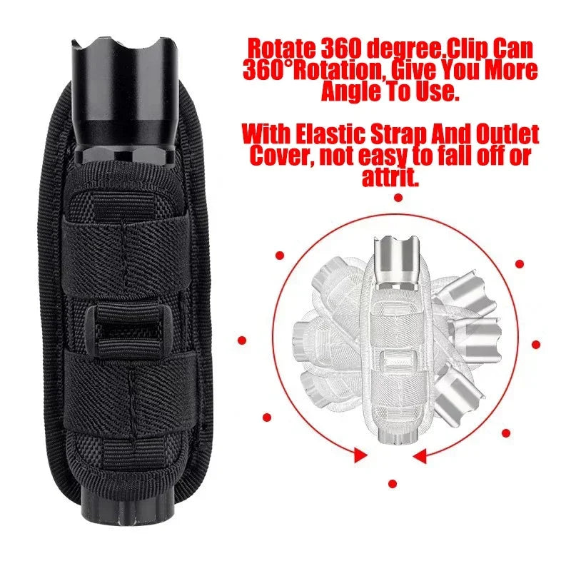 Durable Nylon Flashlight Pouch with 360° Rotary Belt Clip