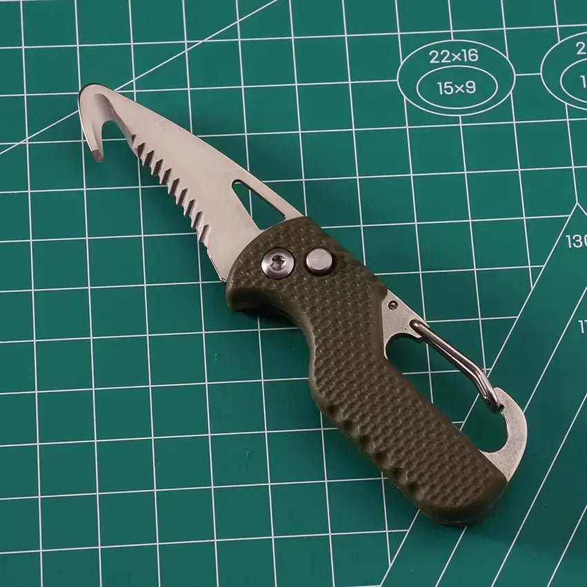 DUTRIEUX Portable Folding Knife Keychain with Serrated Hook for Camping