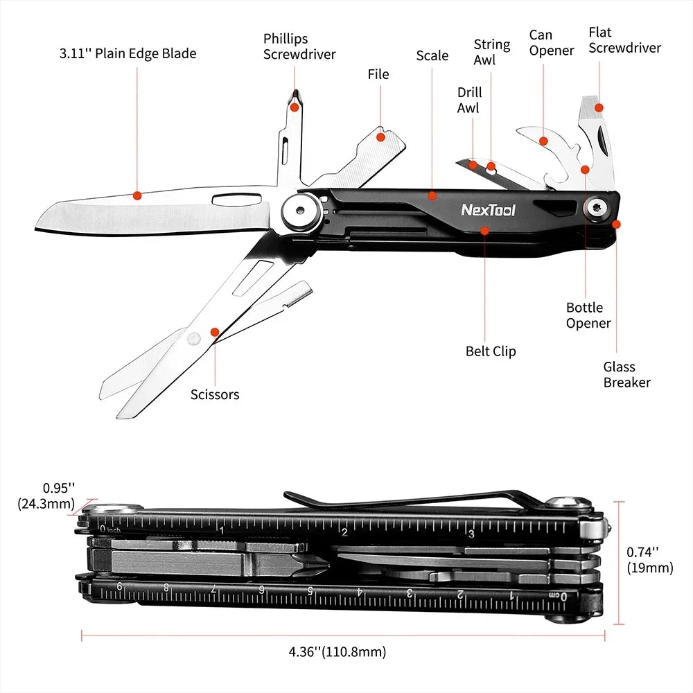NEXTOOL 12-in-1 Multi-tool Folding Knife with Scissors and Screwdrivers for EDC
