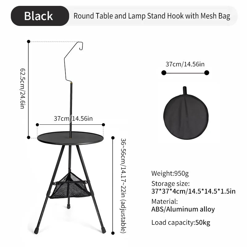 WEST TUNE Camping Round Table with Light Stand Ultralight Folding Table