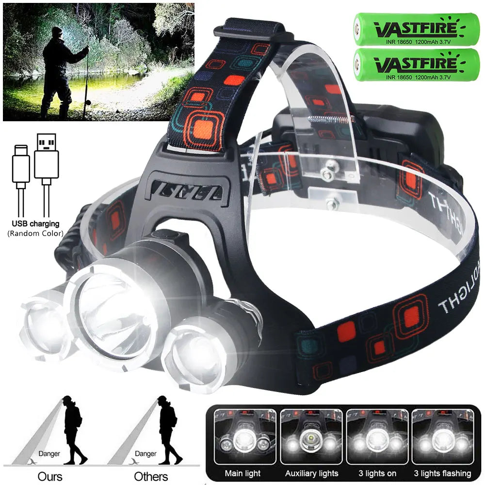 SOLARSTORM Multi-Colour LED Headlamp - Red/Green/White/UV Rechargeable Tactical Light
