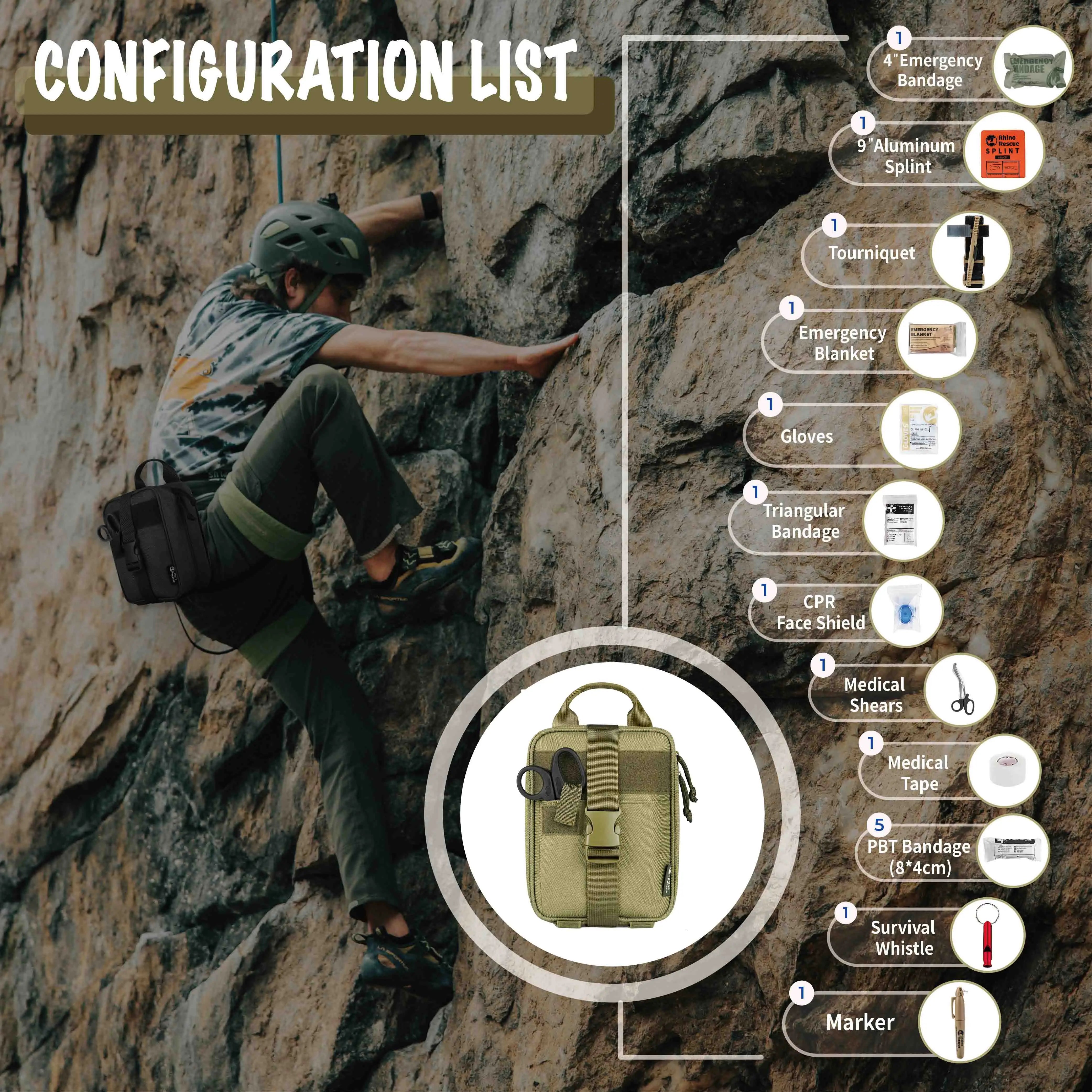 RHINO RESCUE First Aid Survival Kit – IFAK Pouch with 20 EMT Essentials for Outdoor Emergencies