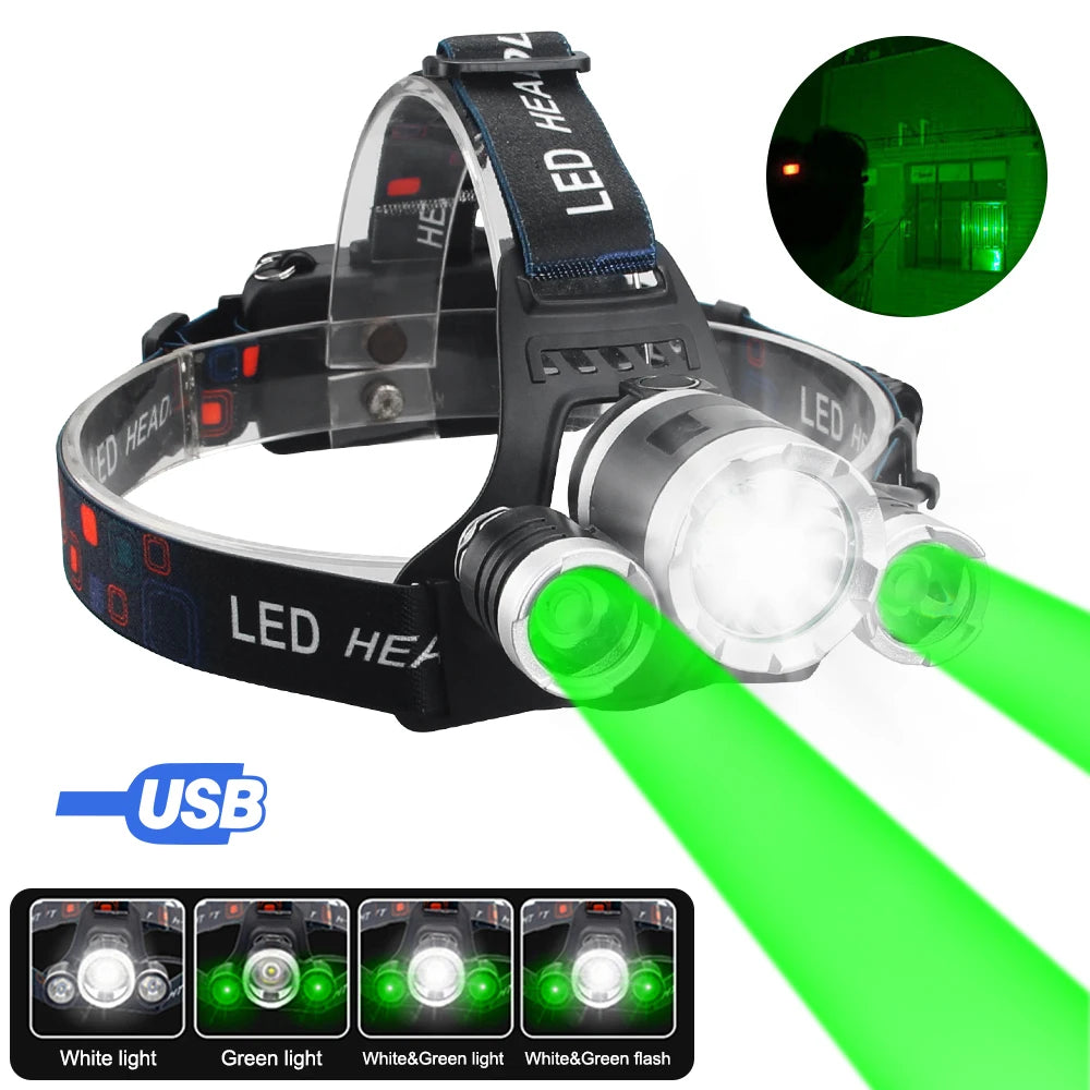 SOLARSTORM Multi-Colour LED Headlamp - Red/Green/White/UV Rechargeable Tactical Light