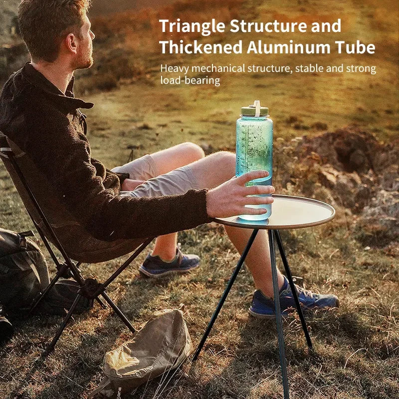 WEST TUNE Camping Round Table with Light Stand and Adjustable Legs