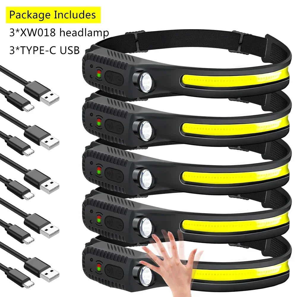 KDULIT COB LED Sensor Headlamp – USB Rechargeable 1200mAh 5-Mode Waterproof Flashlight
