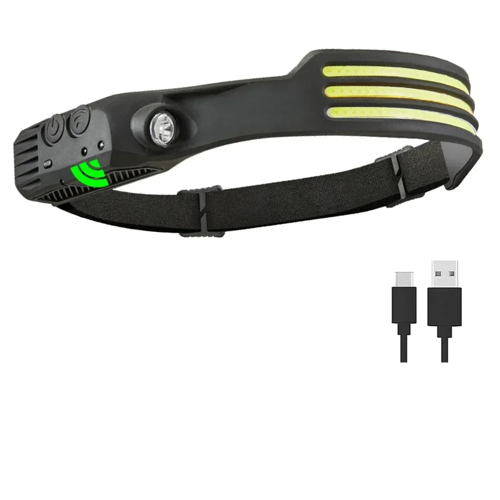 KDULIT COB LED Sensor Headlamp – USB Rechargeable 1200mAh 5-Mode Waterproof Flashlight