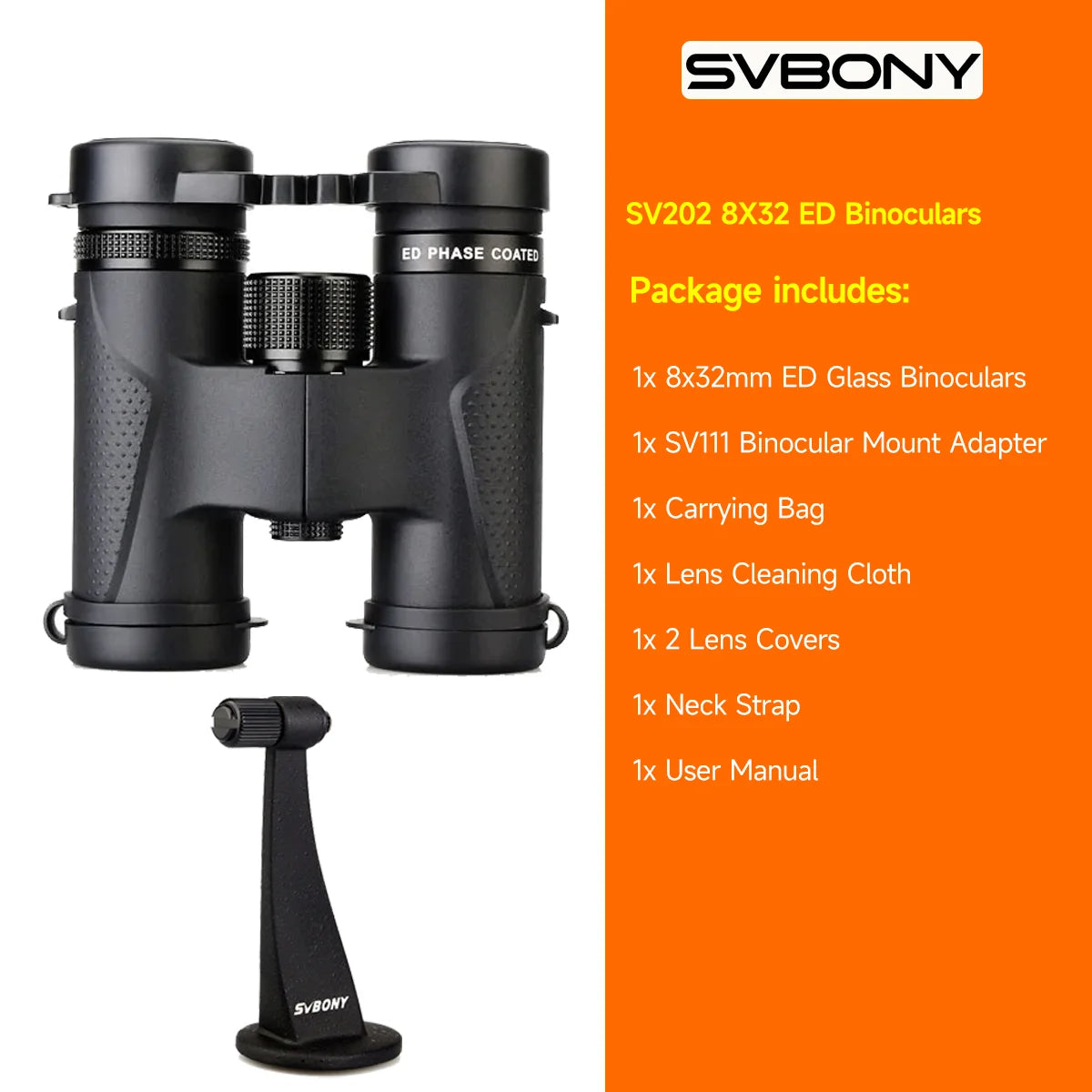 SVBONY SV202 ED Binoculars – Waterproof BAK4 Optics for Birdwatching & Stargazing