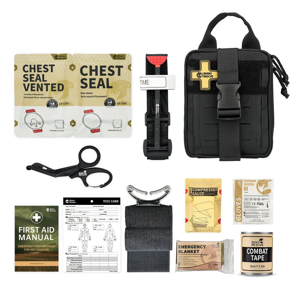 RHINO RESCUE EDC Pouch First Aid Kit – Tactical Survival Trauma Kit for Camping & Hiking