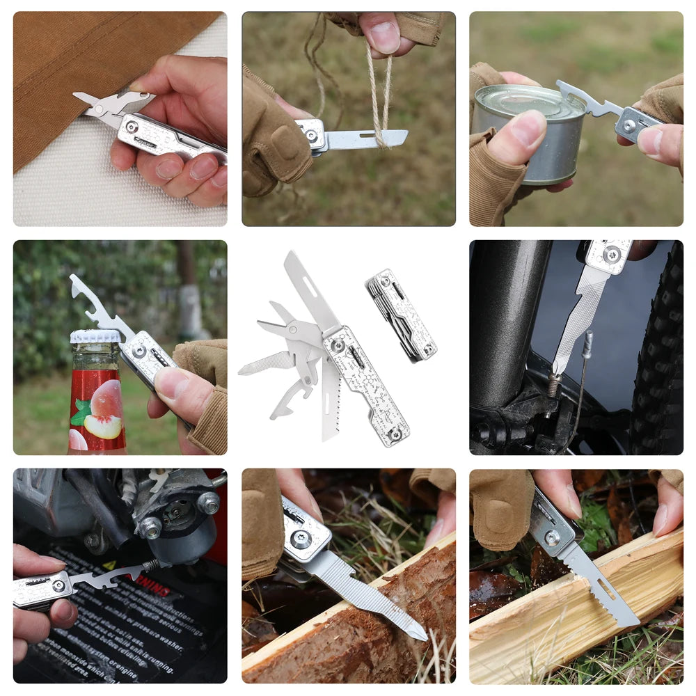 FLISSA 9-in-1 Stainless Steel Folding Multitool Knife Compact Pocket Tool for Camping