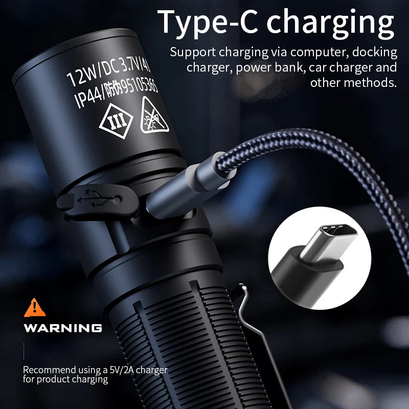 SUPERFIRE A36 LED Flashlight – 12W Rechargeable Torch with Magnetic Tail & Type-C Charging
