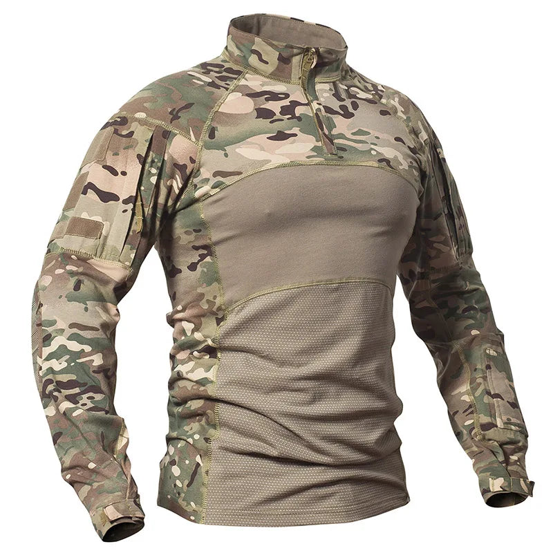 REFIRE GEAR Men's Camouflage Hunting Shirt - Stretch Cotton 1/4 Zip Base Layer for NZ Outdoor Adventures