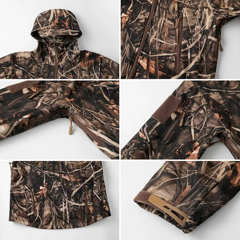 REFIRE GEAR Men's Silent Camouflage Hunting Jacket - Waterproof Fleece Tactical Coat for Stealth Hunting