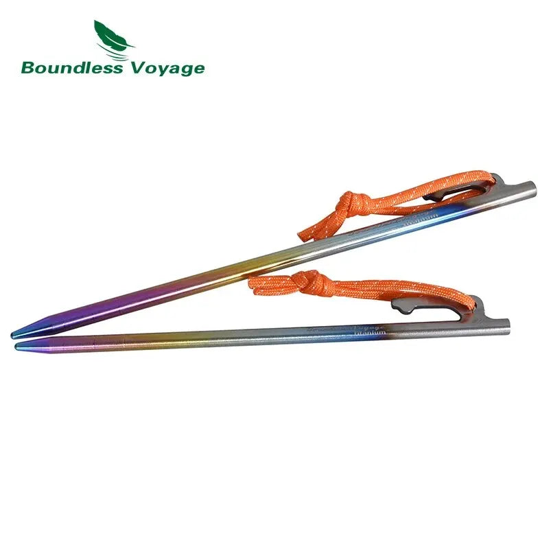 BOUNDLESS VOYAGE Heavy-Duty Titanium Tent Stakes – 6-Piece Ultralight Camping Peg Set