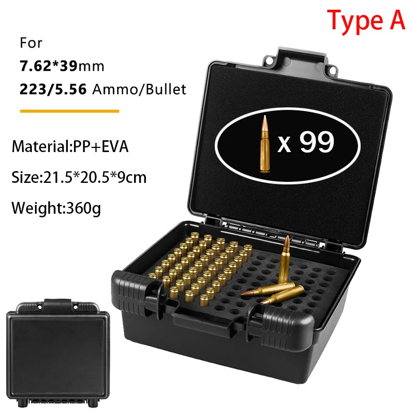 AIRSSON Bullet Box – 50/99 Round Ammo Storage Case for 9mm, .223/5.56mm, 7.62x39mm