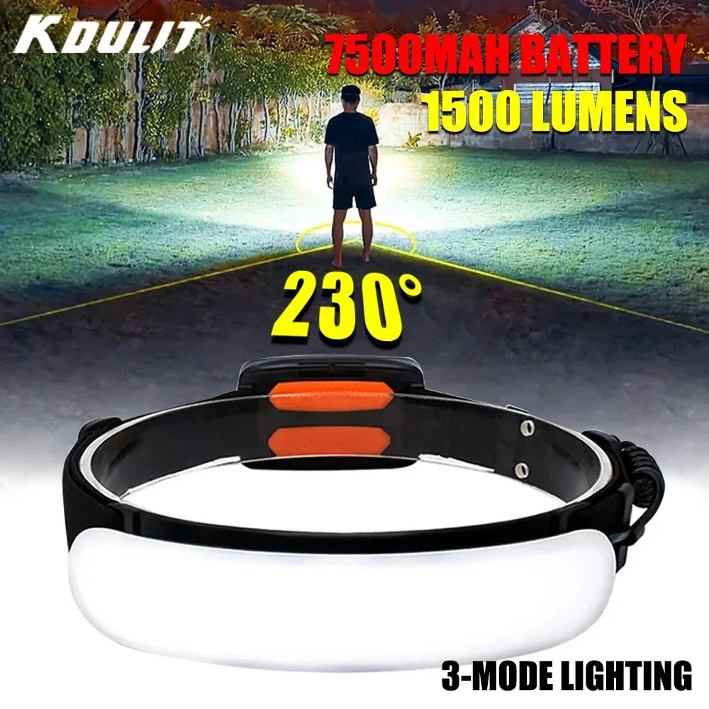 KDULIT 1500LM LED Headlamp – USB Rechargeable 7500mAh Waterproof Headlight for Camping & Hiking