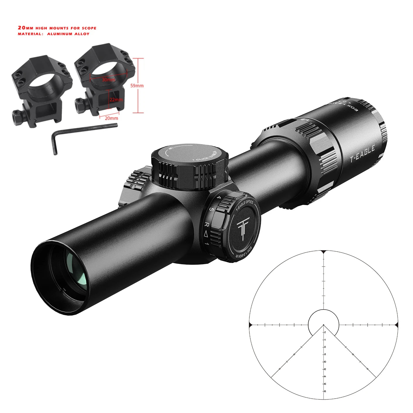 T-EAGLE EOX 1.2-6×24 IR Tactical LPVO Rifle Scope - Illuminated Variable Optic for Hunting