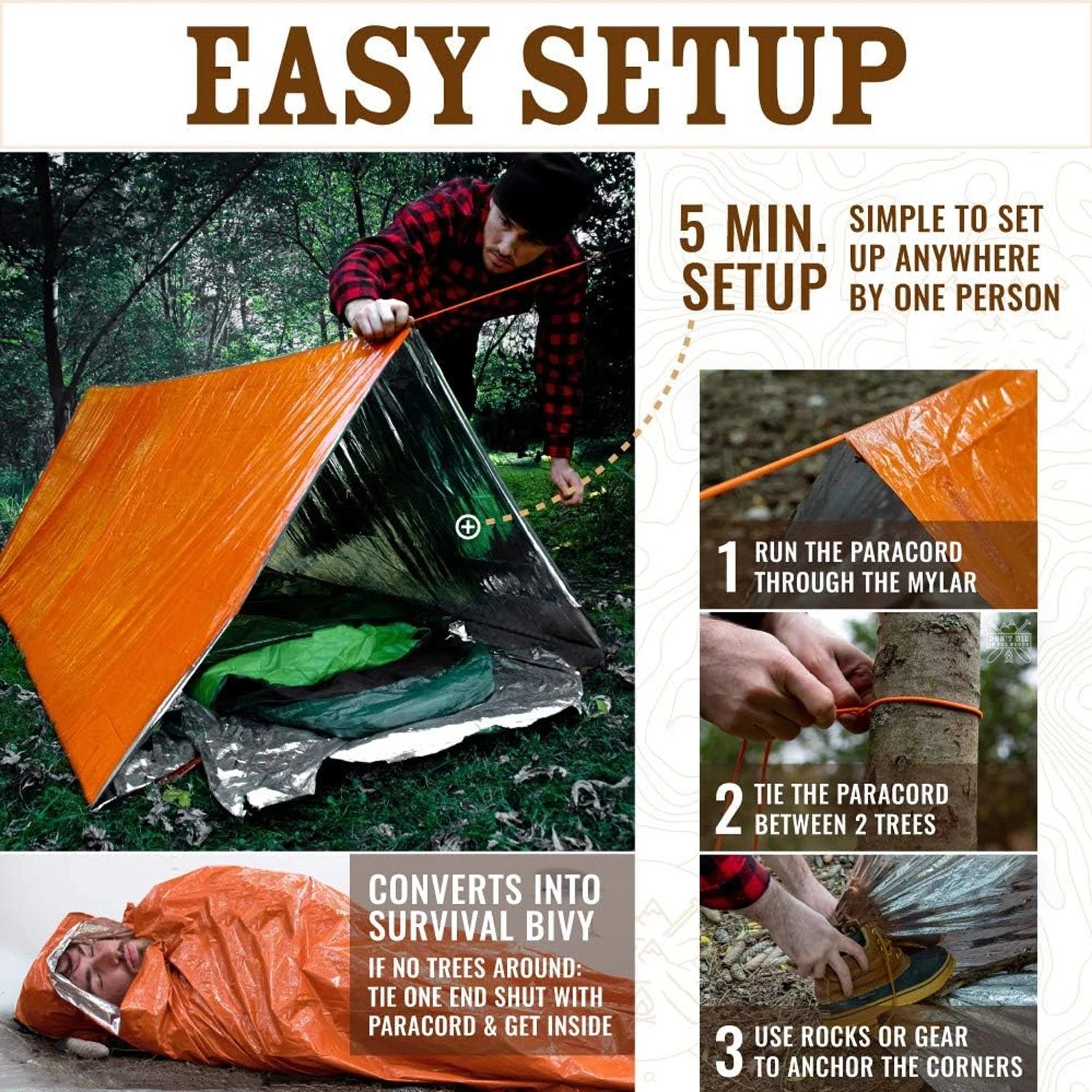2-Person Waterproof Emergency Survival Tent for Camping and Disaster Relief