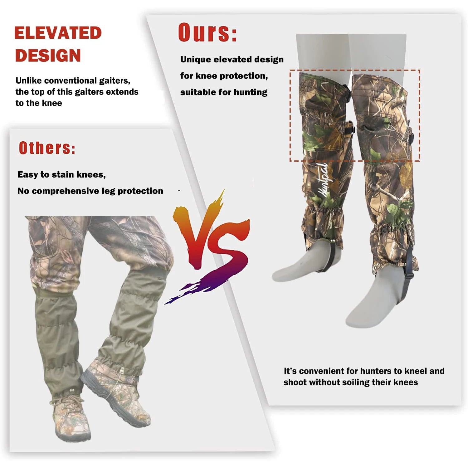 Camouflage Waterproof Leg Gaiters – Oxford Fabric Knee Covers with Straps for Hunting & Camping