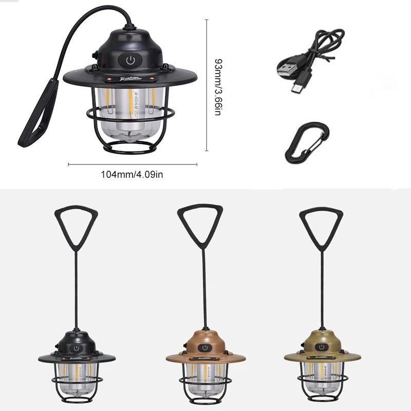 WESTTUNE Portable Camping Lantern – Retro Hanging Waterproof Light with Dimmable 1200mAh Battery