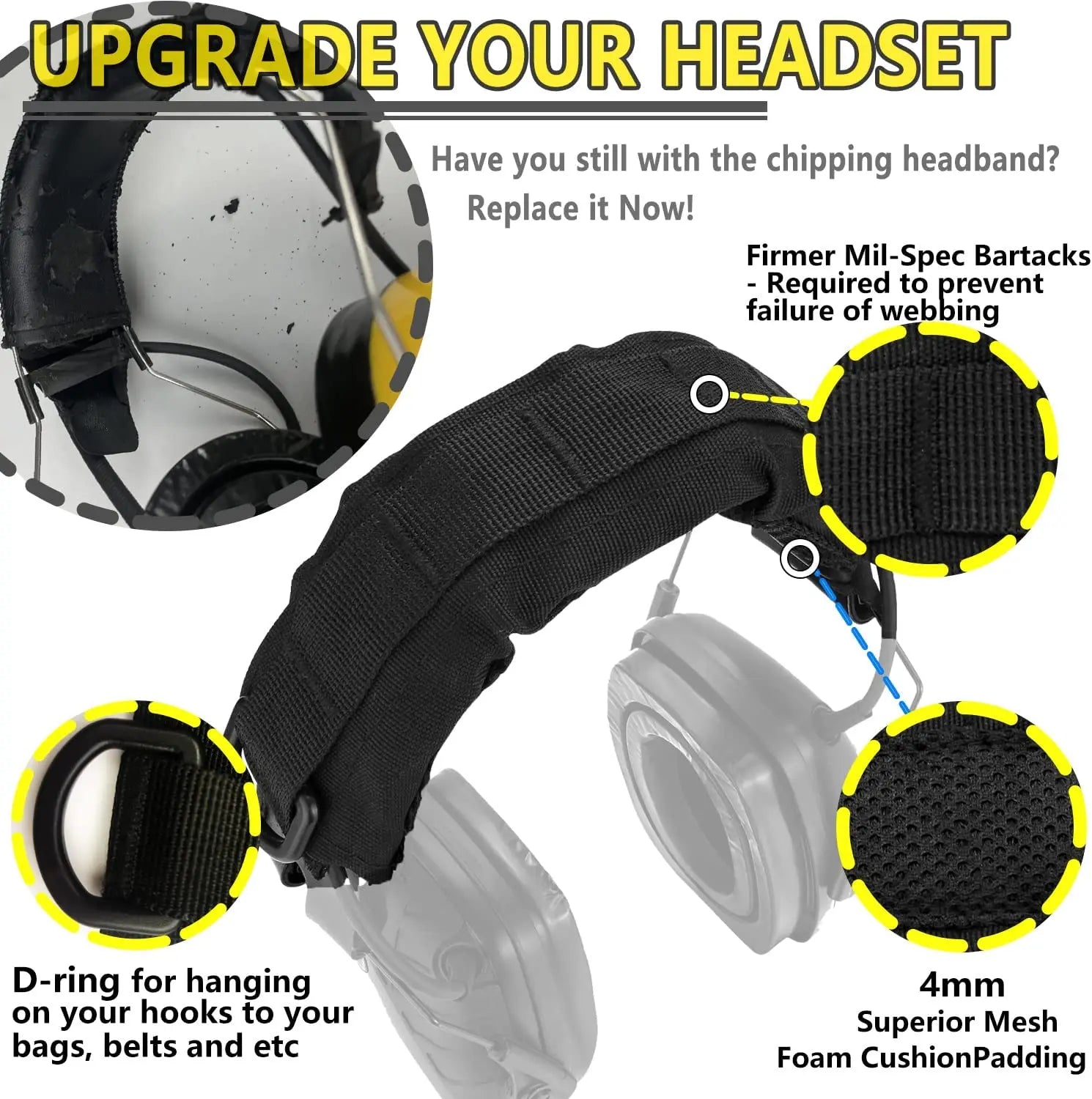 ZOHAN Tactical Headband Cover for Earmuffs - Fits 3M, Peltor, Howard Leight, Walkers Razor