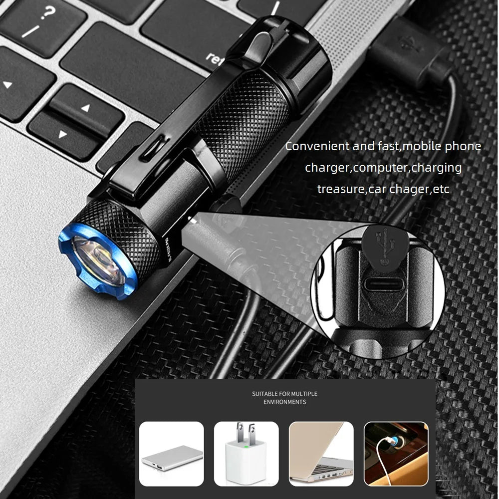 ALONEFIRE X66 Mini 6500K High-Brightness P50 LED Flashlight – USB Rechargeable