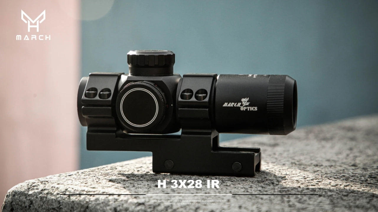 MARCH H3×28 IR Fixed Rifle Scope - Compact Illuminated Optic with Mounts for CQB & Hunting